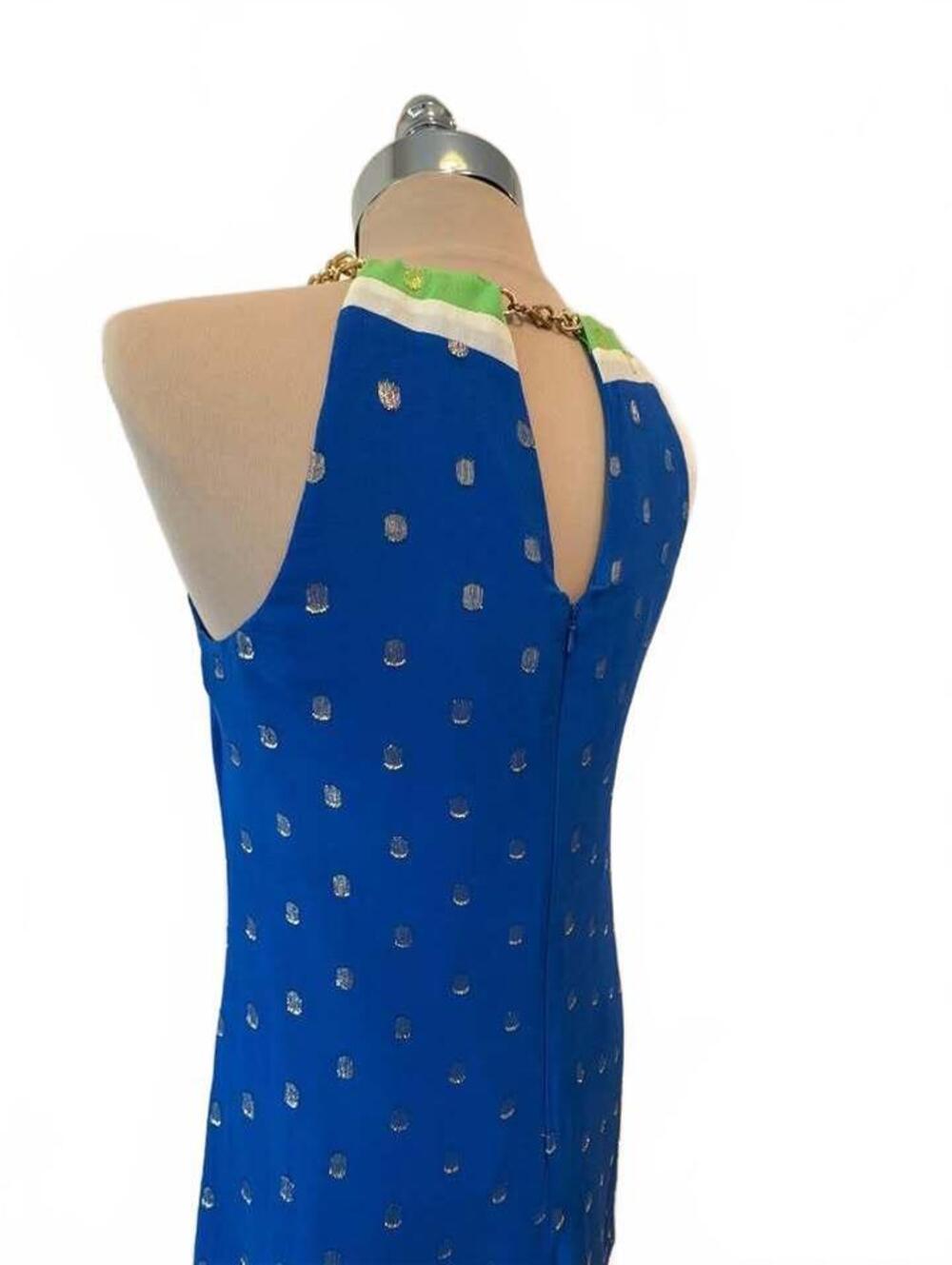 Lilly Pulitzer Blue and Green Gold Foil Dot Halter Maxi Dress - Picture 4 of 10